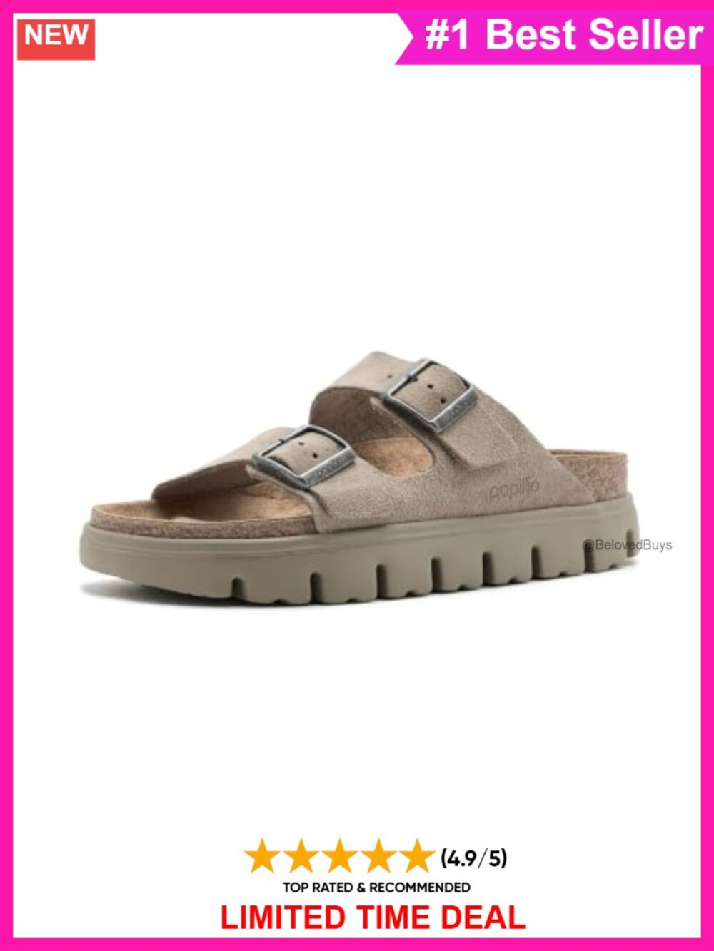 Arizona Chunky Suede Slide Sandals Buckle Strap Platform